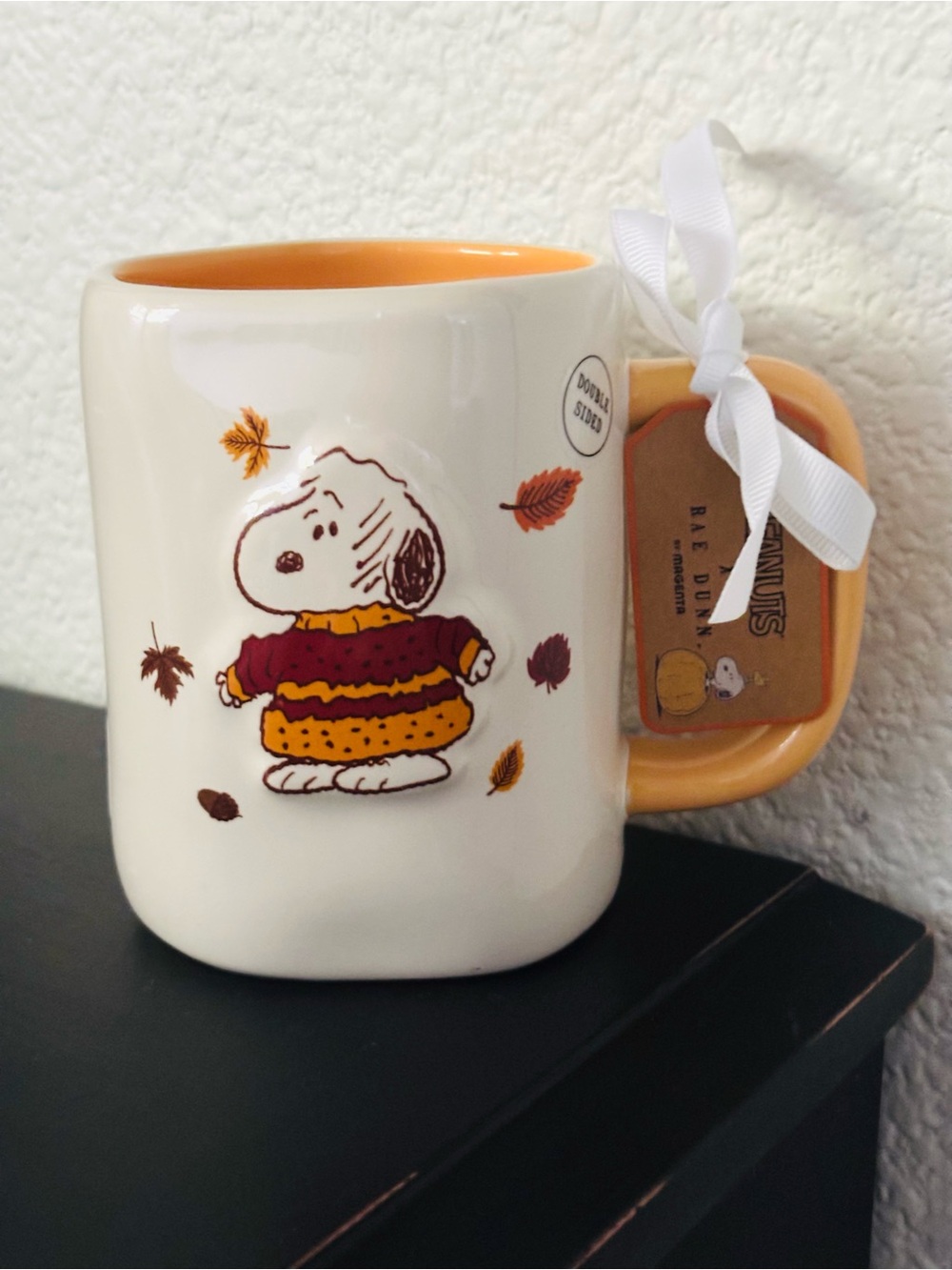 Peanuts x Rae Dunn Snoopy SWEATER WEATHER Fall Leaves Double Sided Mug NWT